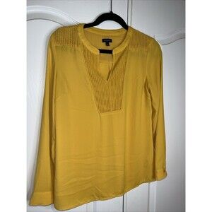 TALBOTS Womens Yellow Blouse Long Sleeve Small Semi Sheer Textured Flowy Casual